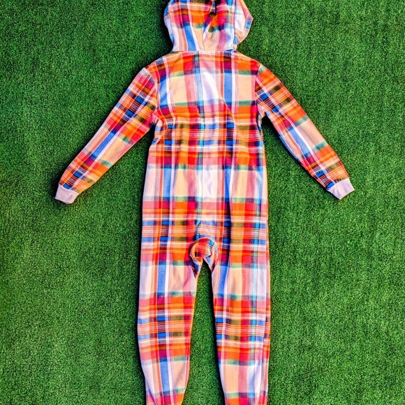 Cat & Jack Girls Fleece Union Suit One Piece Hooded Pajama Plaid Medium Sz8 EUC - Picture 3 of 5